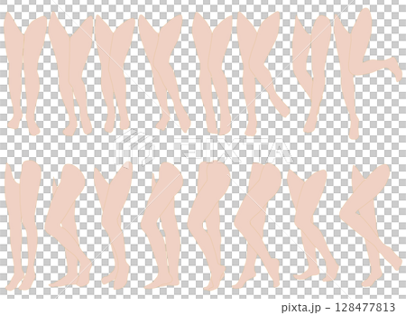 女性レッグモデルイラスト集2-19膝左前2。下半身の様々なポーズのイラストのセット 128477813