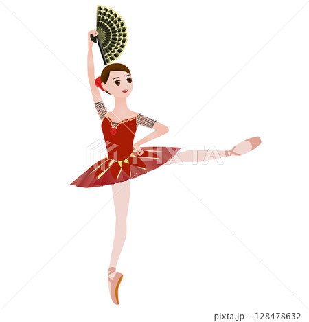 ダンサーのイラスト_バレエ「ドン・キホーテ」のキトリを踊るバレリーナのイメージ 128478632