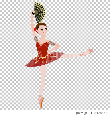 ダンサーのイラスト_バレエ「ドン・キホーテ」のキトリを踊るバレリーナのイメージ 128478632