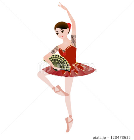 ダンサーのイラスト_バレエ「ドン・キホーテ」のキトリを踊るバレリーナのイメージ 128478633