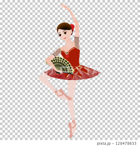 ダンサーのイラスト_バレエ「ドン・キホーテ」のキトリを踊るバレリーナのイメージ 128478633