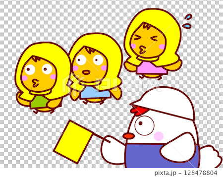 避難訓練をするひよこ 128478804