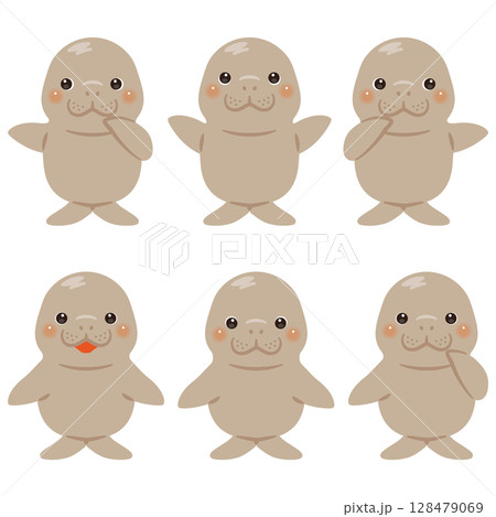 指さしをするジュゴンのキャラクターイラストセット 128479069