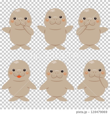 指さしをするジュゴンのキャラクターイラストセット 128479069