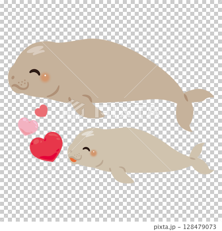 Smiling dugong parent and child illustration 128479073