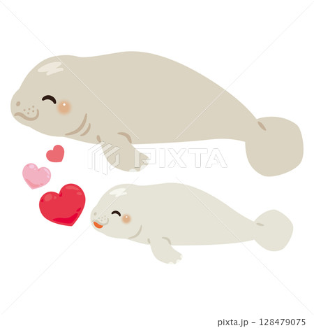 笑顔なマナティの親子イラスト 128479075