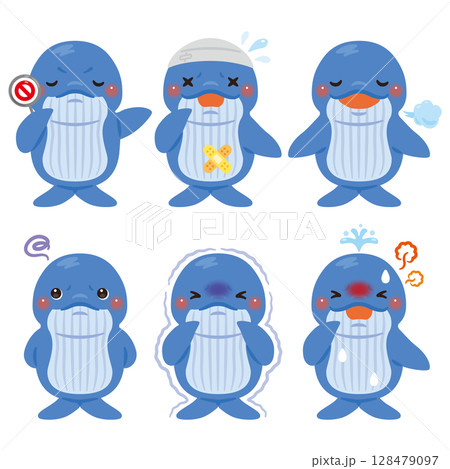 様々な状態のクジラのキャラクターイラストセット 128479097