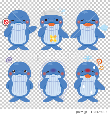 Whale character illustration set in various states 128479097