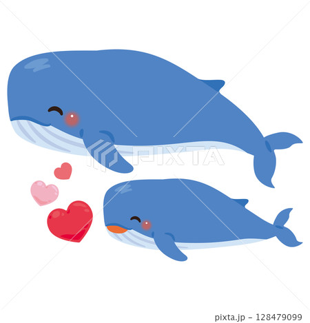 笑顔なクジラの親子イラスト 笑顔なクジラの親子イラスト 128479099