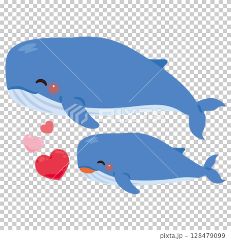 Smiling whale parent and child illustration Smiling whale parent and child illustration 128479099