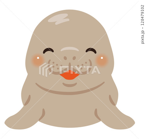 正面から見た笑顔のジュゴンのイラスト 128479102