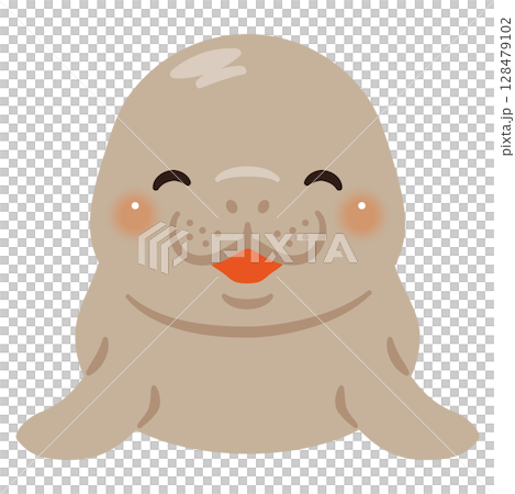 Illustration of a smiling dugong seen from the front 128479102