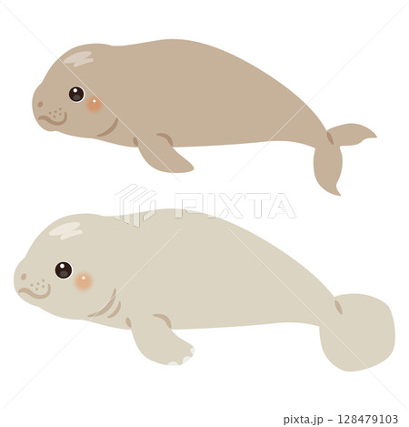 ジュゴンとマナティの横向きイラストセット 128479103