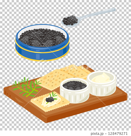 缶に入ったキャビアとクラッカーセットのイラスト 128479271