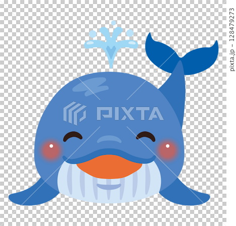 Illustration of a smiling whale seen from the front 128479273