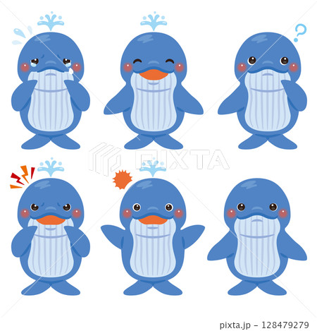 クジラのキャラクターイラスト　表情セット 128479279
