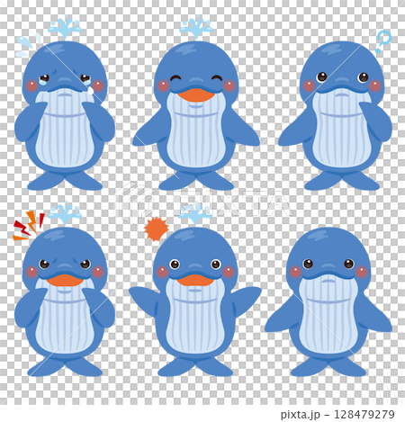 クジラのキャラクターイラスト　表情セット 128479279
