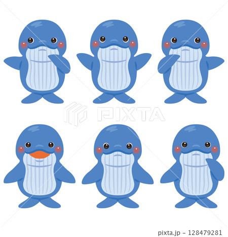 指さしをするクジラのキャラクターイラストセット 128479281