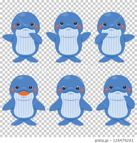 Pointing whale character illustration set 128479281
