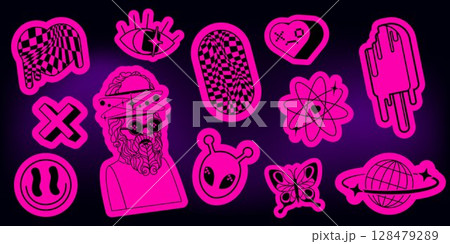 Neon pink future sticker set with y2k vibes 128479289