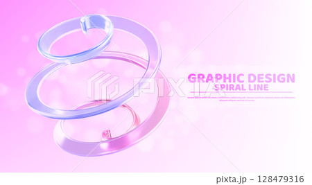 Translucent glass spiral rings floating on pink 128479316