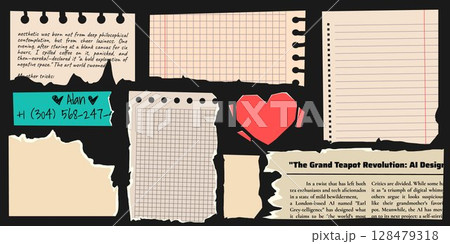 Vintage torn note papers set 128479318