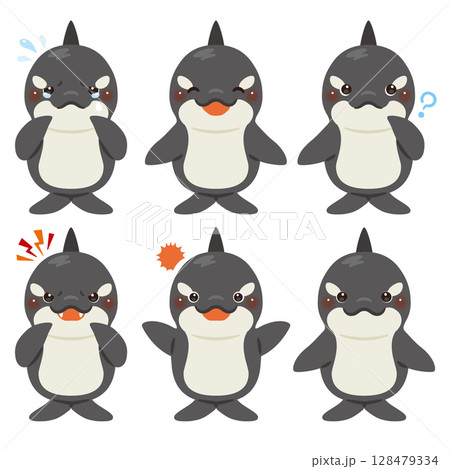 シャチのキャラクターイラスト　表情セット 128479334