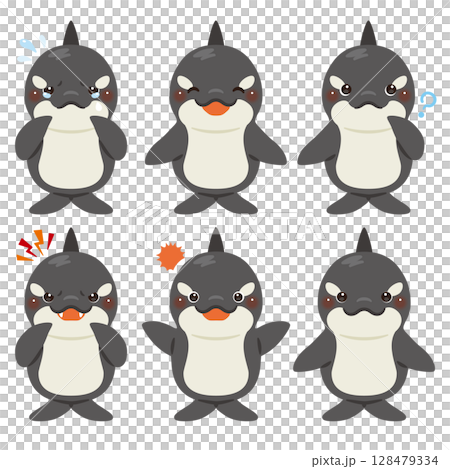 シャチのキャラクターイラスト　表情セット 128479334