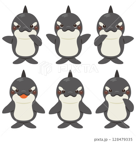 指さしをするシャチのキャラクターイラストセット 128479335