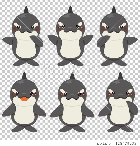 指さしをするシャチのキャラクターイラストセット 128479335