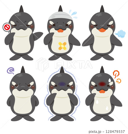様々な状態のシャチのキャラクターイラストセット 128479337