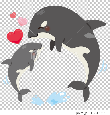 笑顔なシャチの親子イラスト 128479339