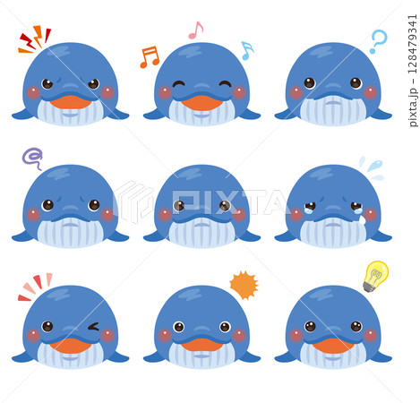 クジラのイラストセット 顔表情のみ クジラのイラストセット 顔表情のみ 128479341