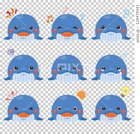クジラのイラストセット 顔表情のみ クジラのイラストセット 顔表情のみ 128479341