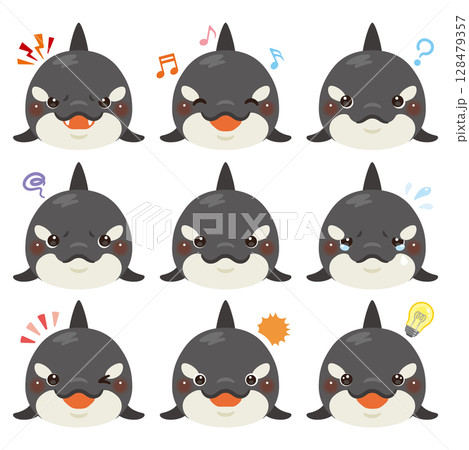 シャチのイラストセット　顔表情のみ 128479357