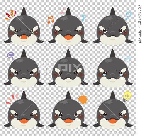 シャチのイラストセット　顔表情のみ 128479357