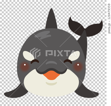 正面から見た笑顔のシャチのイラストのイラスト素材 [128479359] - PIXTA