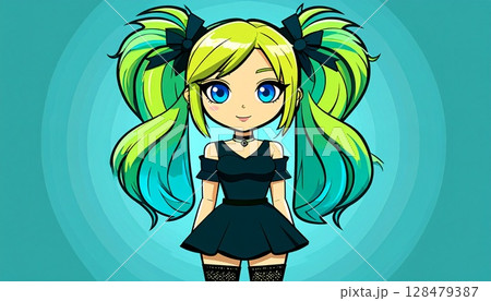 黒いワンピースの魔女風女性キャラクター 128479387