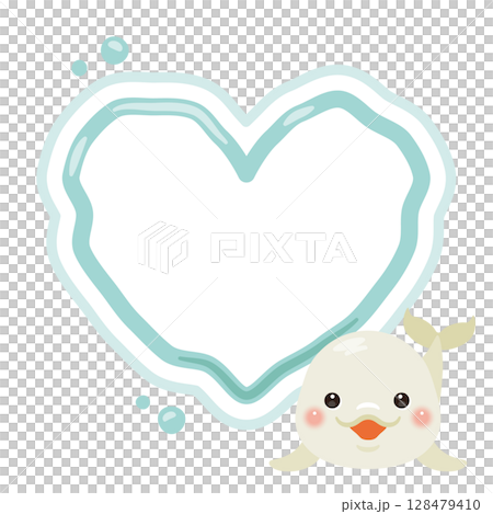 Illustration of a beluga whale giving a heart-shaped bubble ring 1 128479410