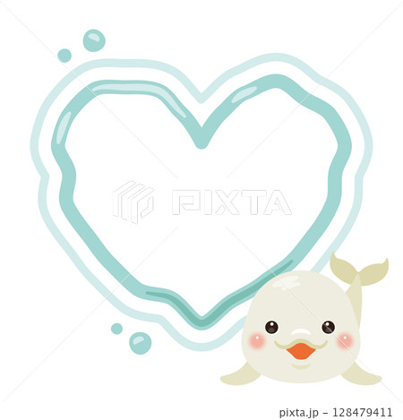 ハート型のバブルリングを出すシロイルカのイラスト2 128479411