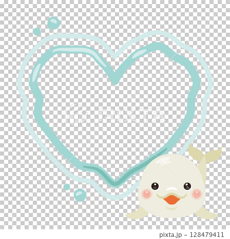 Illustration of a beluga whale giving a heart-shaped bubble ring 2 128479411