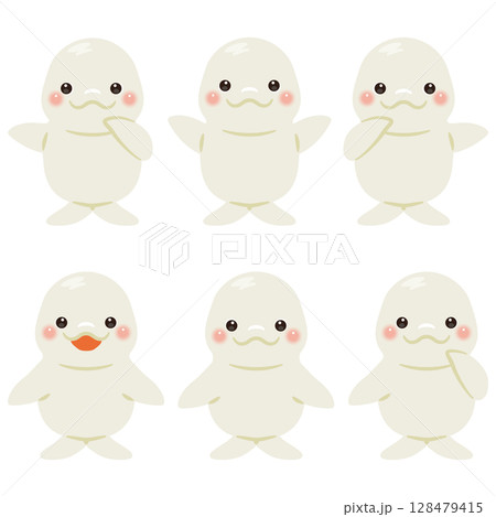 指さしをするシロイルカのキャラクターイラストセット 128479415