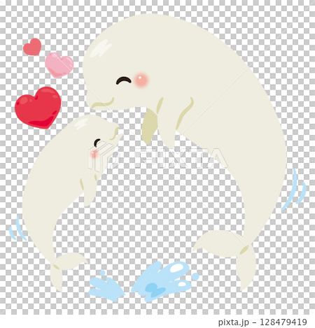 Smiling beluga whale parent and child illustration 128479419