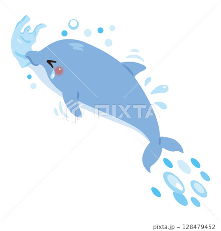 餌と間違えてゴミを食べるイルカ 128479452