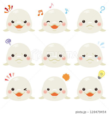 シロイルカのイラストセット　顔表情のみ 128479454