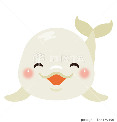 正面から見た笑顔のシロイルカのイラスト 128479456