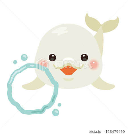 正面から見たバブルリングを出すシロイルカのイラスト 128479460