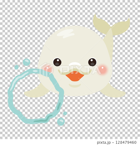 Illustration of a beluga whale making a bubble ring seen from the front 128479460