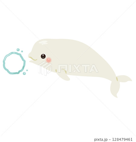 バブルリングを出すシロイルカのイラスト 128479461