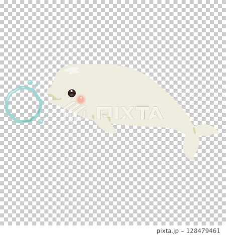 Illustration of a beluga whale releasing a bubble ring 128479461